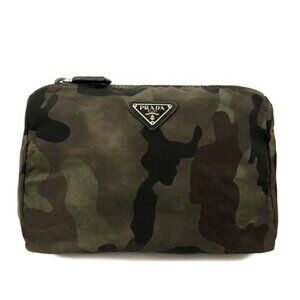 PRADA Logo Plate Camouflage Nylon Cosmetic Pouch Bag MultiColor/2BJ2983